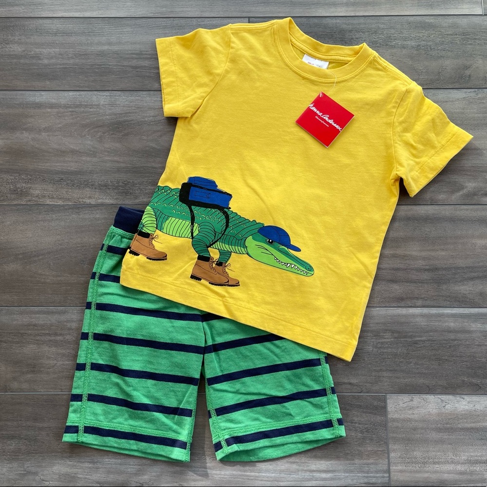 NWT Hanna Andersson Crocodile Shirt & French Terry Shorts 100 (4 yr)